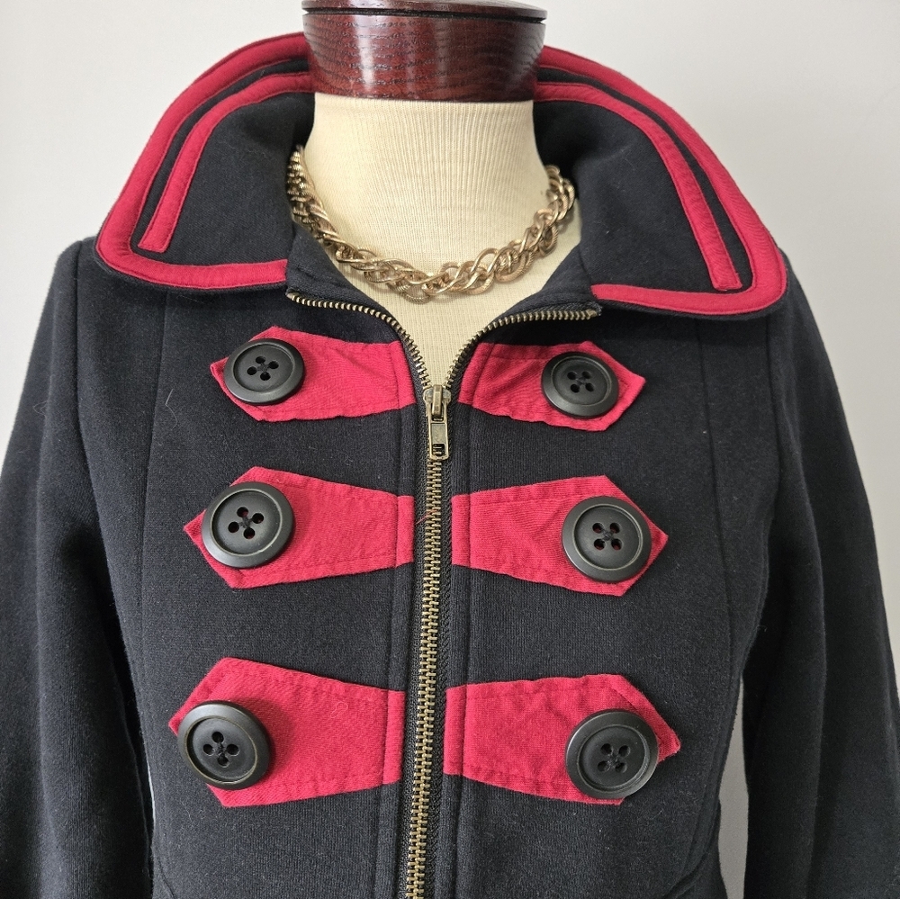 KNITTED DOVE ANTHROPOLOGIE Back and Red Cotton Lined Coat. Size Med - Picture 3 of 13
